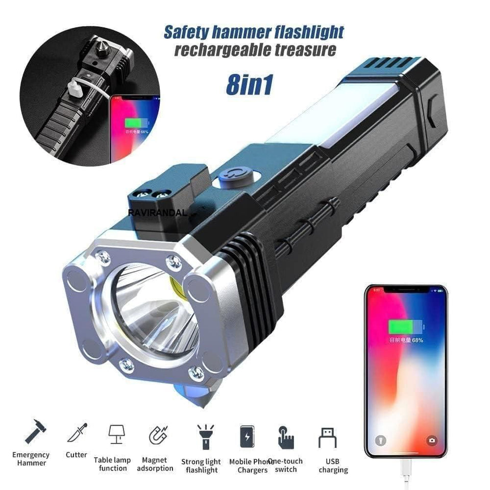 Yasme™️8 In 1 Portable Rechargeable Torch LED Flashlight
