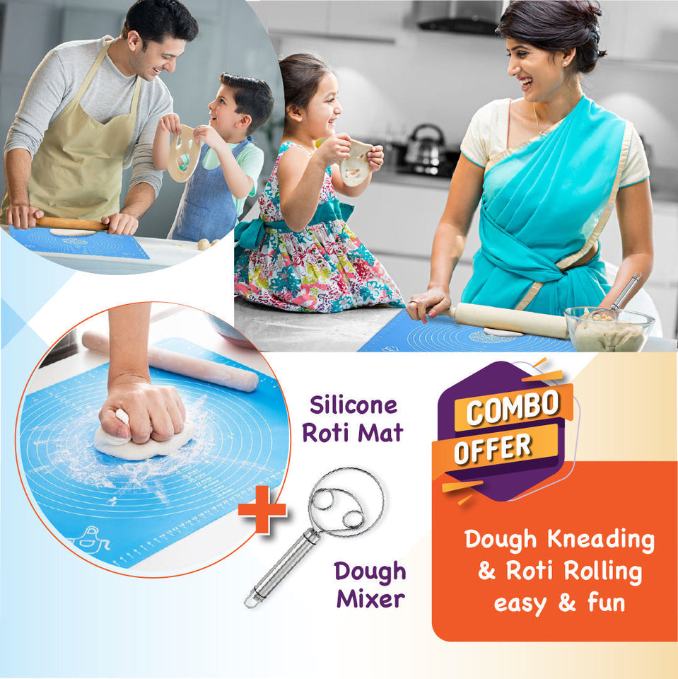Perfect Roti Combo : Silicone Roti Mat & Stainless Steel Atta Dough Maker