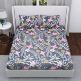 Floral Print Double King Size Elastic Fitted Premium BedSheet with 2 Pillow Covers